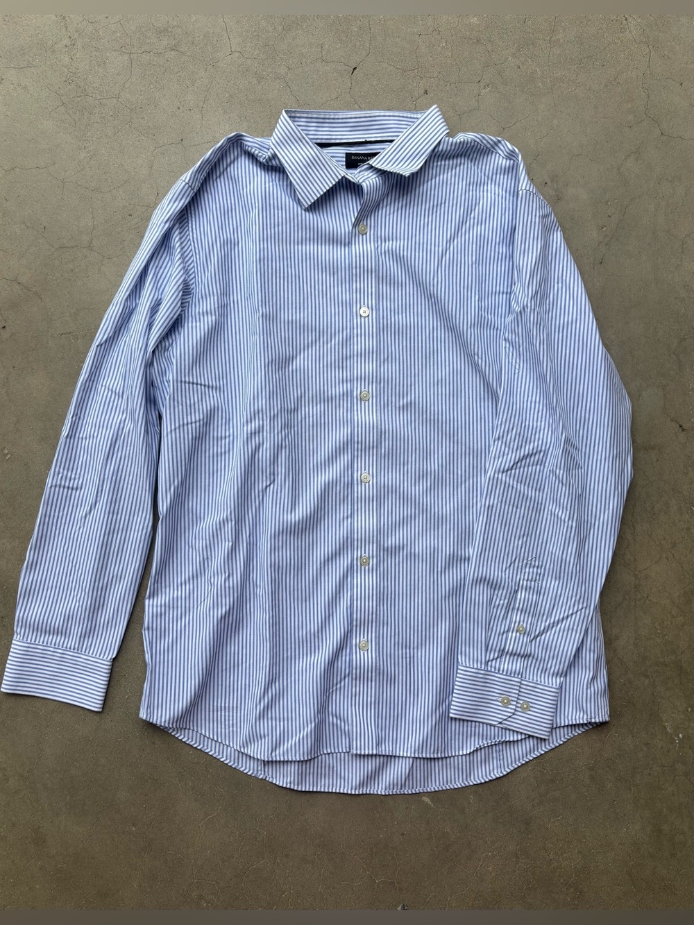 Banana Republic Men's Non-Iron Slim Fit Striped Dress Shirt Blue White XL